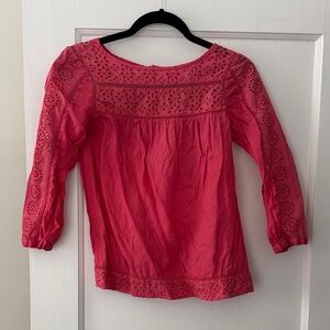 J. Crew Pink Eyelet Detail Blouse